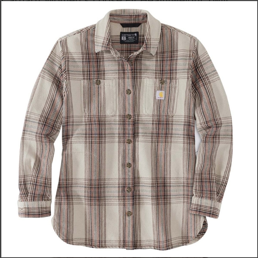 Carhartt Plaid Button-Up Work Shirt Jacket in Cream and Brown